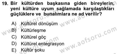 Sosyal Antropoloji Dersi Ara Sınavı Deneme Sınav Soruları 19. Soru