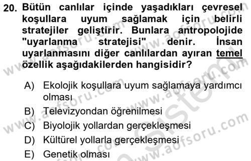 Sosyal Antropoloji Dersi Ara Sınavı Deneme Sınav Soruları 20. Soru