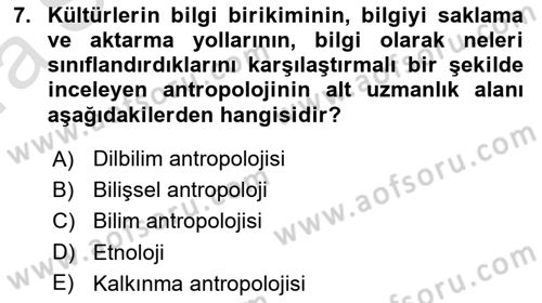 Sosyal Antropoloji Dersi Ara Sınavı Deneme Sınav Soruları 7. Soru