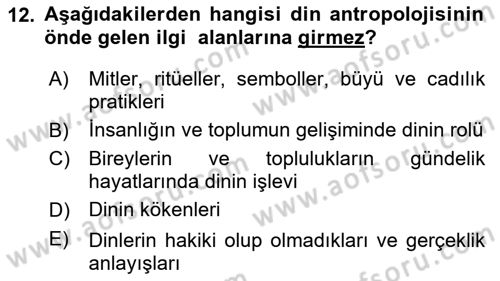 Sosyal Antropoloji Dersi 2021 - 2022 Yılı Yaz Okulu Sınav Soruları 12. Soru