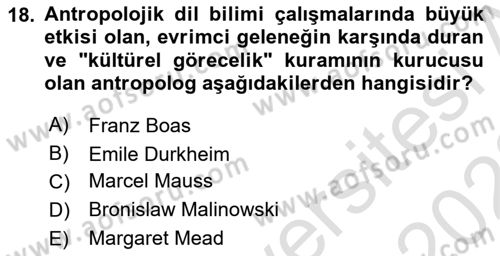 Sosyal Antropoloji Dersi 2021 - 2022 Yılı Yaz Okulu Sınav Soruları 18. Soru