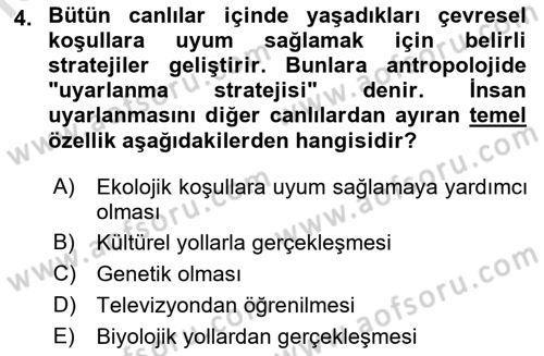 Sosyal Antropoloji Dersi 2021 - 2022 Yılı Yaz Okulu Sınav Soruları 4. Soru
