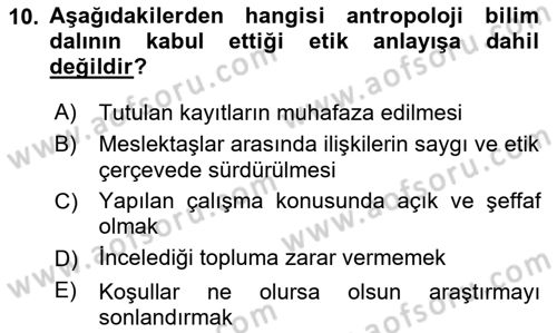 Sosyal Antropoloji Dersi Ara Sınavı Deneme Sınav Soruları 10. Soru