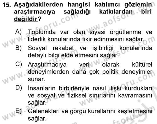 Sosyal Antropoloji Dersi Ara Sınavı Deneme Sınav Soruları 15. Soru