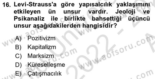 Sosyal Antropoloji Dersi Ara Sınavı Deneme Sınav Soruları 16. Soru