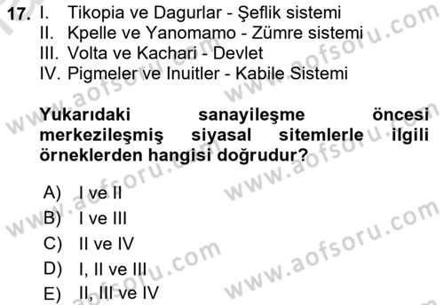 Sosyal Antropoloji Dersi Ara Sınavı Deneme Sınav Soruları 17. Soru