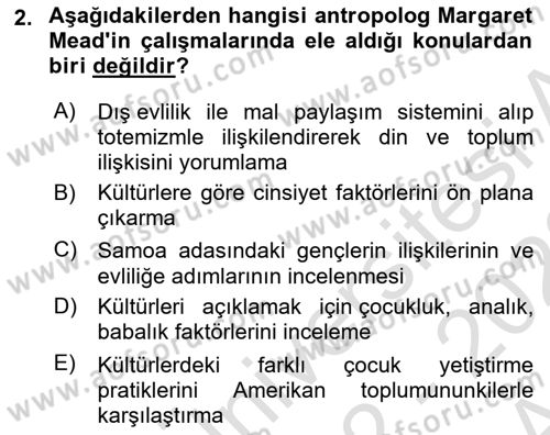 Sosyal Antropoloji Dersi 2022 - 2023 Yılı (Vize) Ara Sınav Soruları 2. Soru