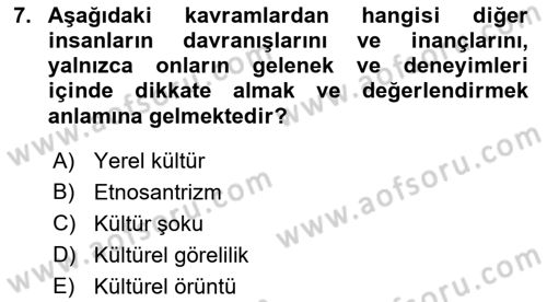 Sosyal Antropoloji Dersi Ara Sınavı Deneme Sınav Soruları 7. Soru