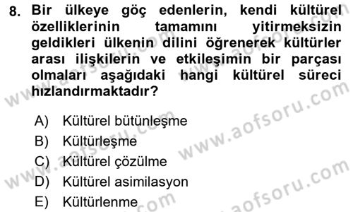 Sosyal Antropoloji Dersi 2022 - 2023 Yılı (Vize) Ara Sınav Soruları 8. Soru