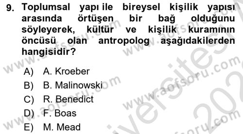 Sosyal Antropoloji Dersi Ara Sınavı Deneme Sınav Soruları 9. Soru