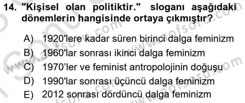 Sosyal Antropoloji Dersi 2022 - 2023 Yılı (Final) Dönem Sonu Sınav Soruları 14. Soru