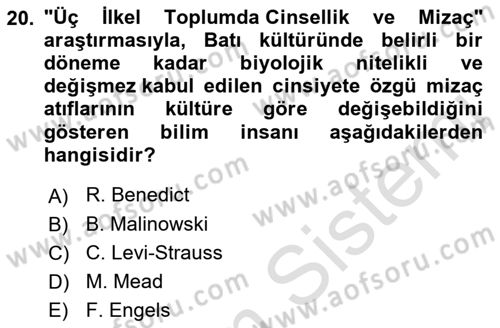 Sosyal Antropoloji Dersi 2022 - 2023 Yılı (Final) Dönem Sonu Sınav Soruları 20. Soru