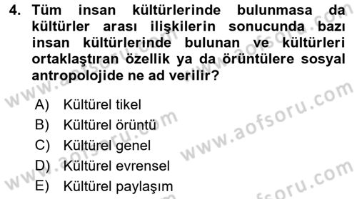 Sosyal Antropoloji Dersi 2022 - 2023 Yılı (Final) Dönem Sonu Sınav Soruları 4. Soru