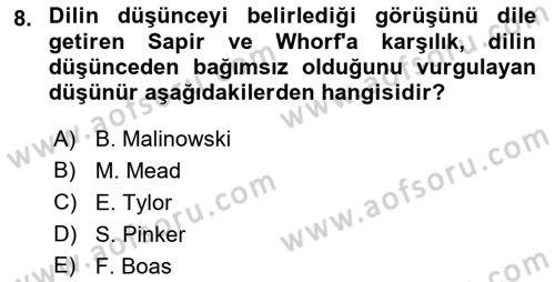 Sosyal Antropoloji Dersi 2022 - 2023 Yılı (Final) Dönem Sonu Sınav Soruları 8. Soru