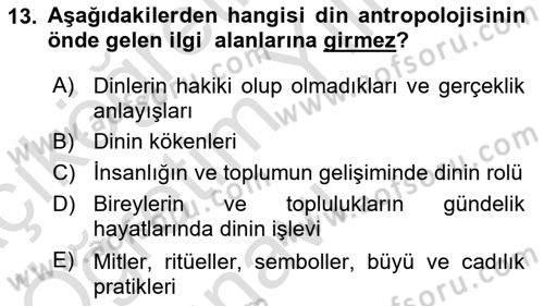 Sosyal Antropoloji Dersi 2022 - 2023 Yılı Yaz Okulu Sınav Soruları 13. Soru