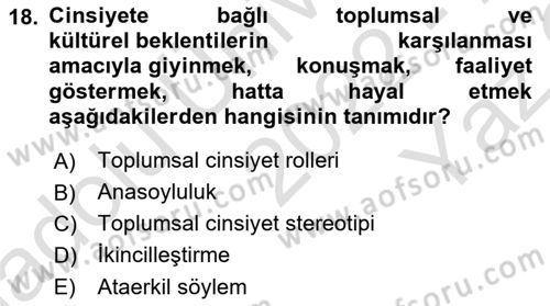 Sosyal Antropoloji Dersi 2022 - 2023 Yılı Yaz Okulu Sınav Soruları 18. Soru