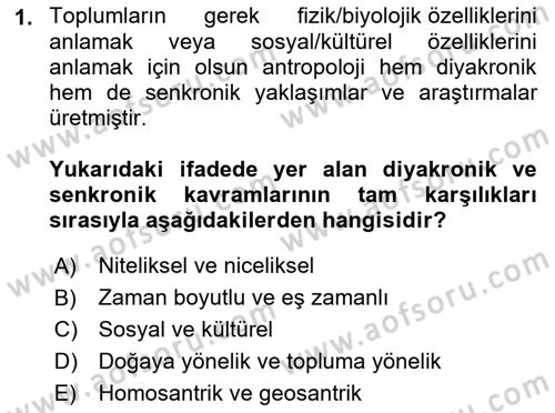 Sosyal Antropoloji Dersi 2023 - 2024 Yılı (Vize) Ara Sınav Soruları 1. Soru