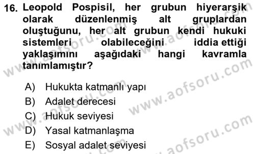 Sosyal Antropoloji Dersi 2023 - 2024 Yılı (Vize) Ara Sınav Soruları 16. Soru