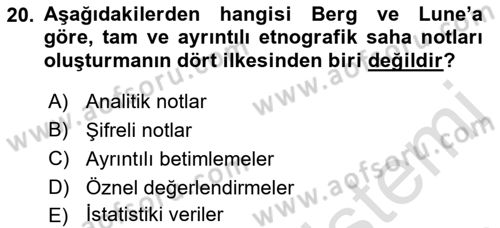 Sosyal Antropoloji Dersi 2023 - 2024 Yılı (Vize) Ara Sınav Soruları 20. Soru