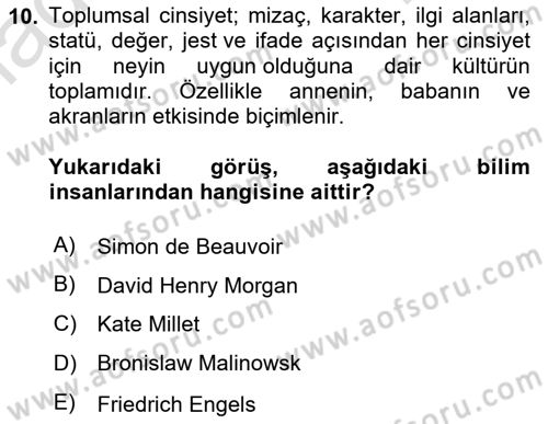 Sosyal Antropoloji Dersi 2023 - 2024 Yılı (Final) Dönem Sonu Sınav Soruları 10. Soru