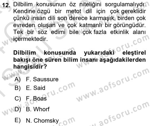 Sosyal Antropoloji Dersi 2023 - 2024 Yılı (Final) Dönem Sonu Sınav Soruları 12. Soru