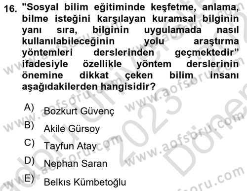 Sosyal Antropoloji Dersi 2023 - 2024 Yılı (Final) Dönem Sonu Sınav Soruları 16. Soru