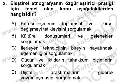 Sosyal Antropoloji Dersi 2023 - 2024 Yılı (Final) Dönem Sonu Sınav Soruları 3. Soru