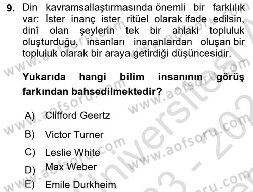 Sosyal Antropoloji Dersi 2023 - 2024 Yılı (Final) Dönem Sonu Sınav Soruları 9. Soru