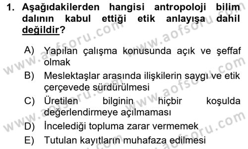 Sosyal Antropoloji Dersi 2023 - 2024 Yılı Yaz Okulu Sınav Soruları 1. Soru