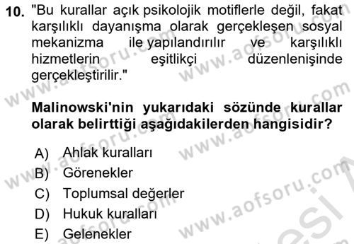 Sosyal Antropoloji Dersi 2023 - 2024 Yılı Yaz Okulu Sınav Soruları 10. Soru