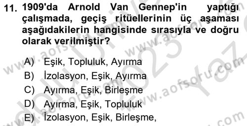 Sosyal Antropoloji Dersi 2023 - 2024 Yılı Yaz Okulu Sınav Soruları 11. Soru