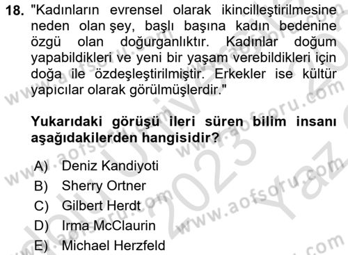 Sosyal Antropoloji Dersi 2023 - 2024 Yılı Yaz Okulu Sınav Soruları 18. Soru