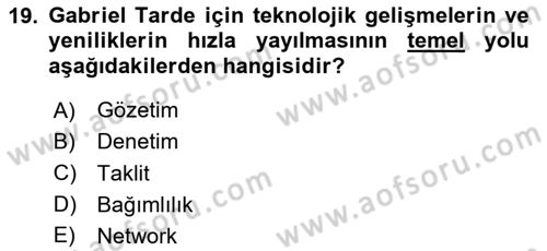 Sosyal Antropoloji Dersi 2023 - 2024 Yılı Yaz Okulu Sınav Soruları 19. Soru