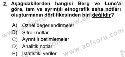 Sosyal Antropoloji Dersi 2023 - 2024 Yılı Yaz Okulu Sınav Soruları 2. Soru