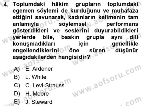 Sosyal Antropoloji Dersi 2023 - 2024 Yılı Yaz Okulu Sınav Soruları 4. Soru