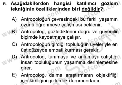 Sosyal Antropoloji Dersi 2023 - 2024 Yılı Yaz Okulu Sınav Soruları 5. Soru