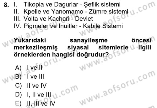 Sosyal Antropoloji Dersi 2023 - 2024 Yılı Yaz Okulu Sınav Soruları 8. Soru