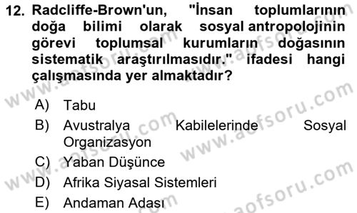 Sosyal Antropoloji Dersi Ara Sınavı Deneme Sınav Soruları 12. Soru