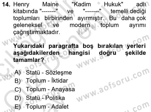 Sosyal Antropoloji Dersi Ara Sınavı Deneme Sınav Soruları 14. Soru