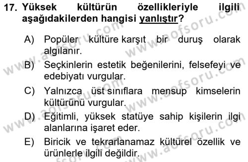 Sosyal Antropoloji Dersi Ara Sınavı Deneme Sınav Soruları 17. Soru