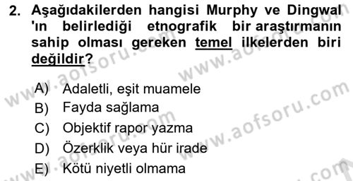 Sosyal Antropoloji Dersi Ara Sınavı Deneme Sınav Soruları 2. Soru