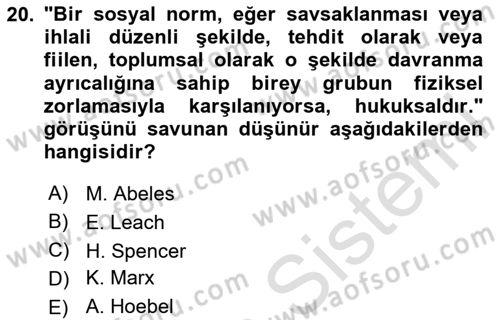 Sosyal Antropoloji Dersi Ara Sınavı Deneme Sınav Soruları 20. Soru