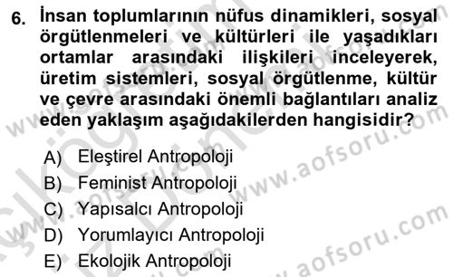 Sosyal Antropoloji Dersi 2024 - 2025 Yılı (Vize) Ara Sınav Soruları 6. Soru
