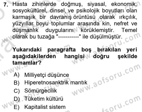Sosyal Antropoloji Dersi Ara Sınavı Deneme Sınav Soruları 7. Soru
