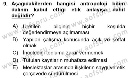 Sosyal Antropoloji Dersi Ara Sınavı Deneme Sınav Soruları 9. Soru