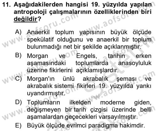 Sosyal Antropoloji Dersi 2024 - 2025 Yılı (Final) Dönem Sonu Sınav Soruları 11. Soru
