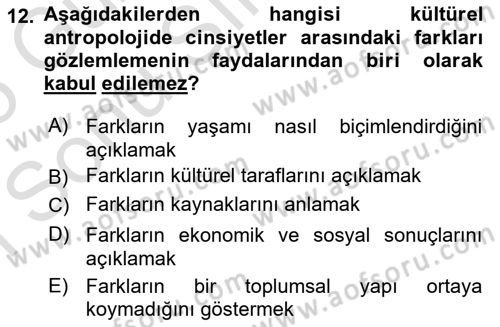 Sosyal Antropoloji Dersi 2024 - 2025 Yılı (Final) Dönem Sonu Sınav Soruları 12. Soru