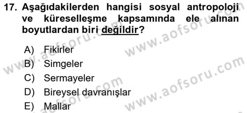 Sosyal Antropoloji Dersi 2024 - 2025 Yılı (Final) Dönem Sonu Sınav Soruları 17. Soru