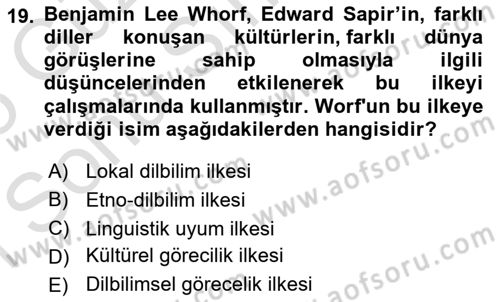 Sosyal Antropoloji Dersi 2024 - 2025 Yılı (Final) Dönem Sonu Sınav Soruları 19. Soru