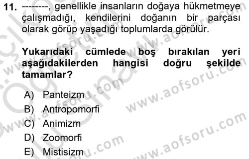 Sosyal Antropoloji Dersi 2024 - 2025 Yılı Yaz Okulu Sınav Soruları 11. Soru